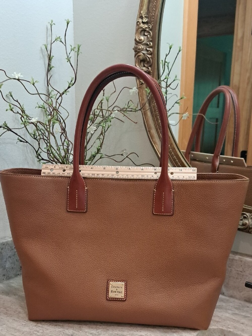 Dooney & Bourke Pebble Leather Tote in Cognac with Dark Brown Handles - Picture 10 of 11